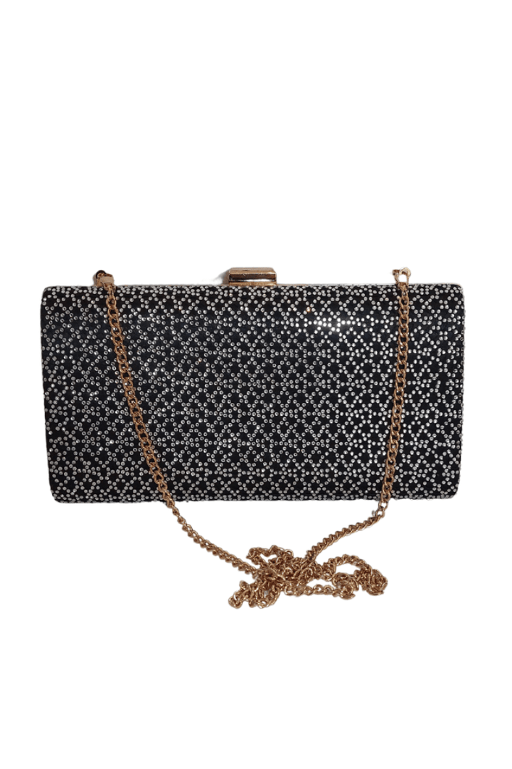 Pre-Loved Treasures - Steve Madden Black Satin with Silver Rhinestones Box Clutch | Gently Used