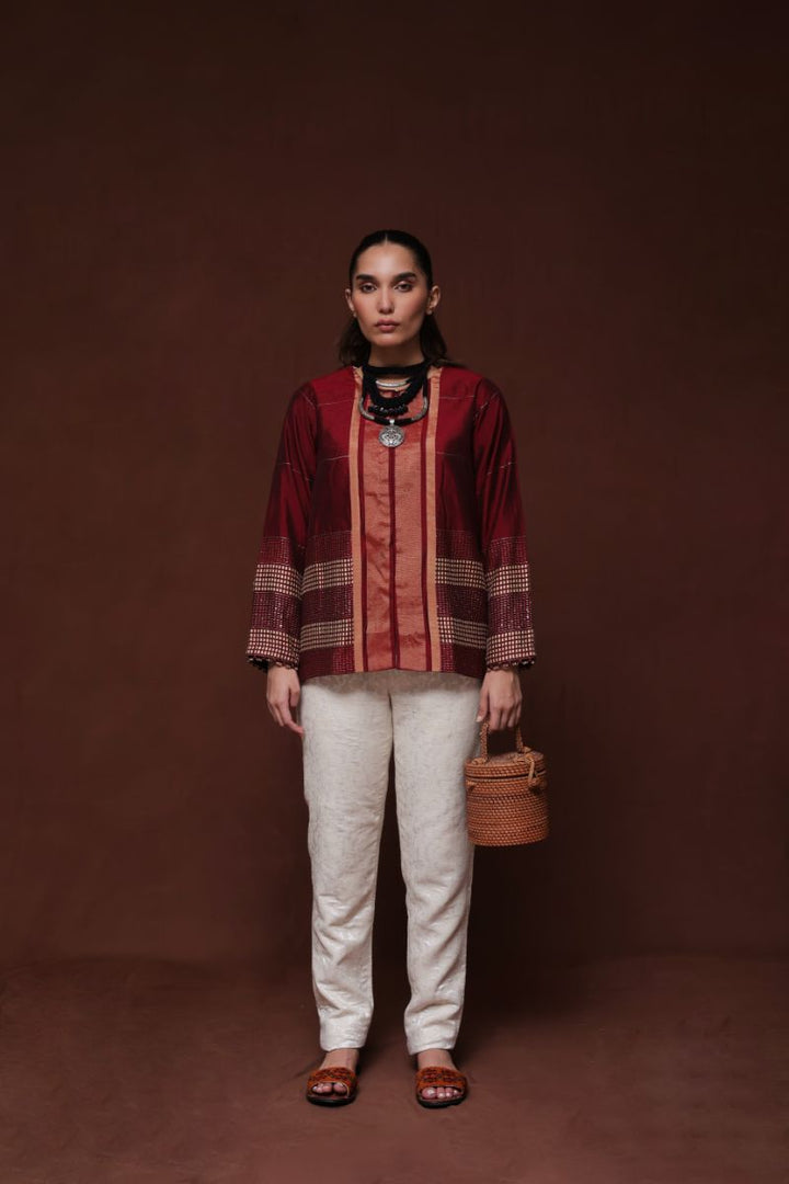 Huma Adnan - Haya - Maroon - Jamawar - 1 Piece