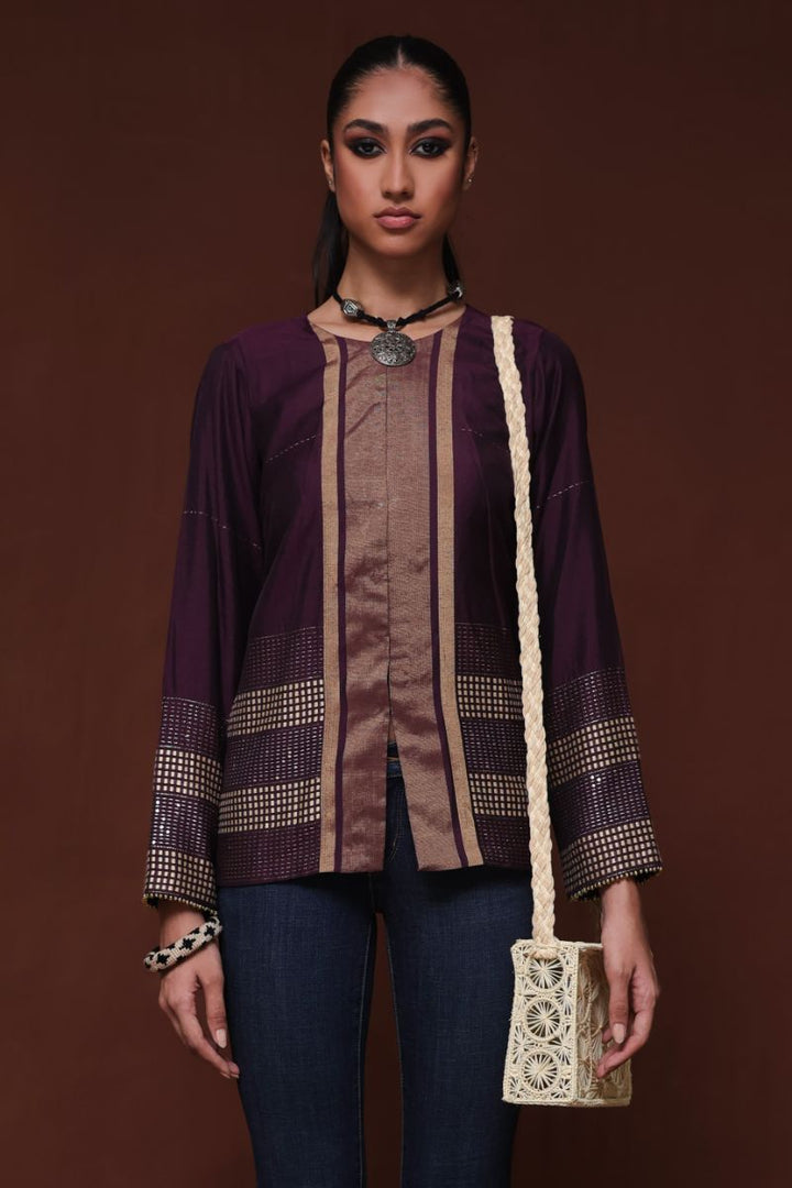 Huma Adnan - Zinat - Purple - Jamawar - 1 Piece