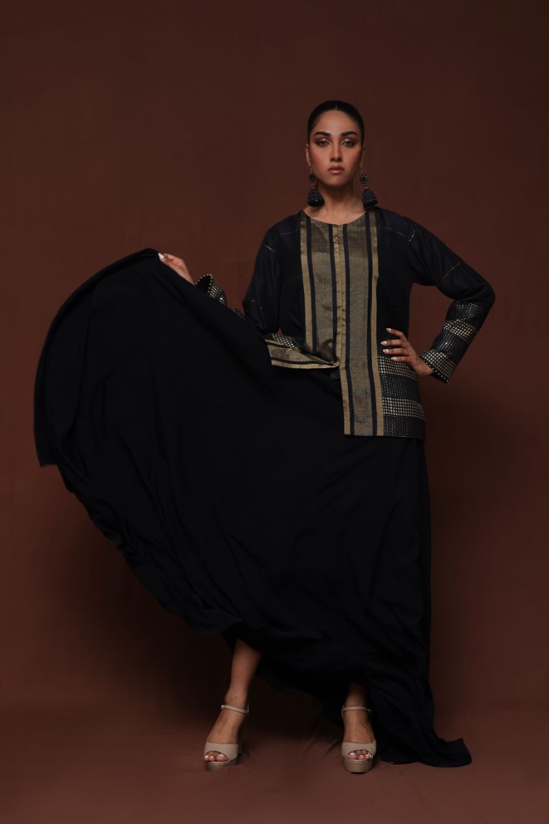 Huma Adnan - Hawaa - Black - Jamawar - 1 Piece