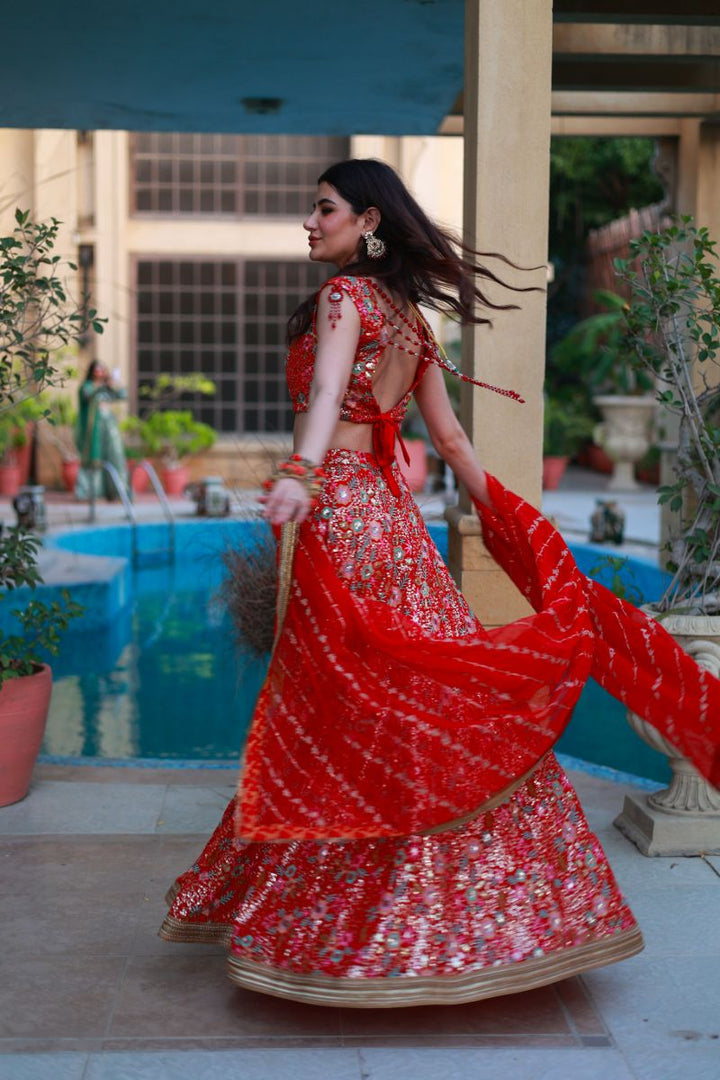 Huma Adnan - Aangan - Red - Chiffon & Organza - 3 Piece