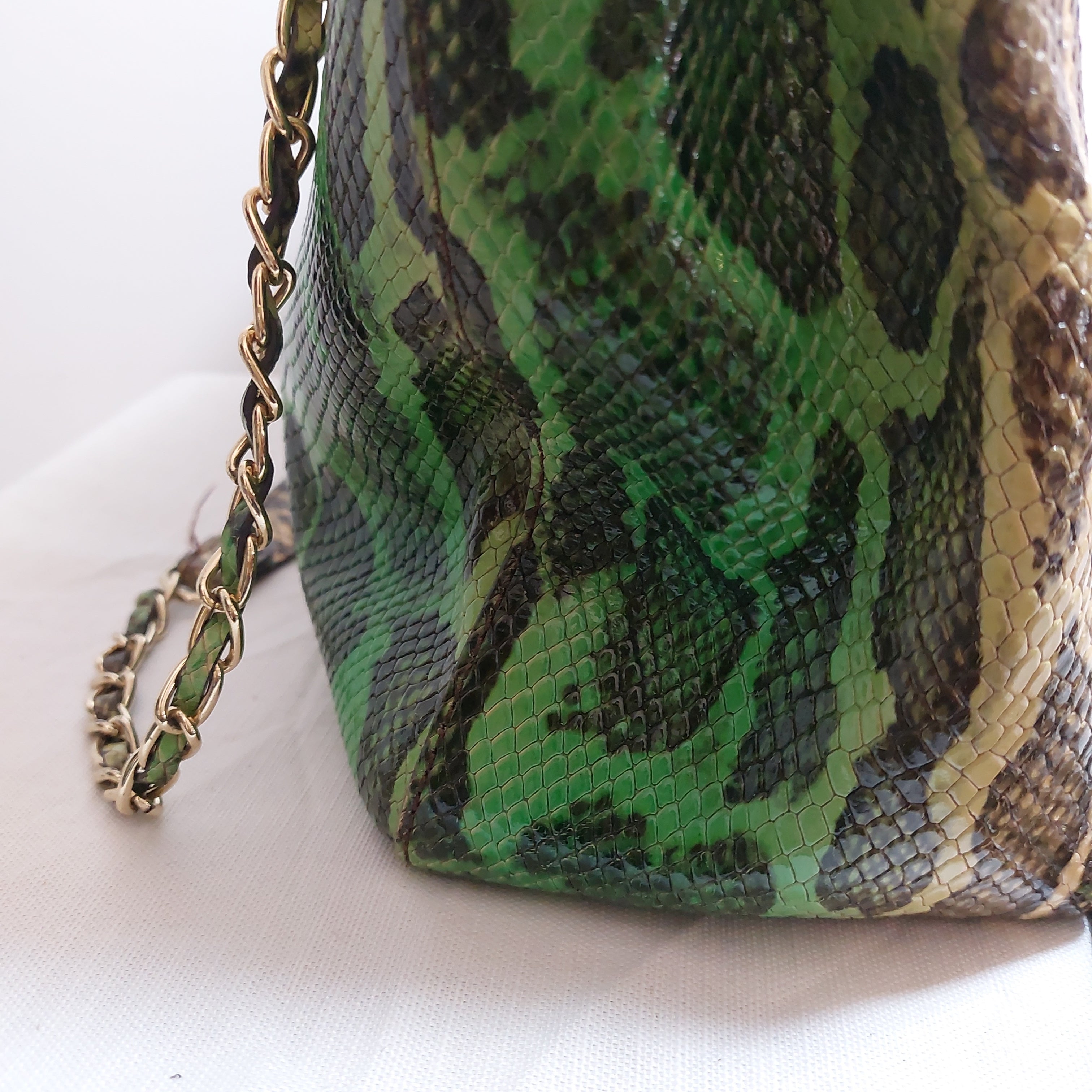 Pre Loved Treasures DKNY Green Snake print Leather Shoulder Bag