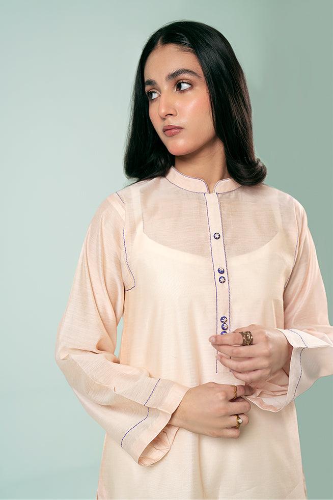 FOZIA KHALID  - Peach Blossom Kurta - Paper Silk - 1 Piece