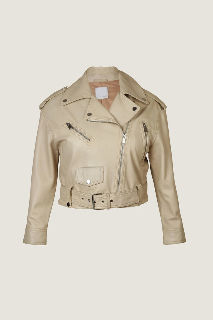 Novado - Women's Comfortable Biker Leather Jacket - Beige - 1 Piece