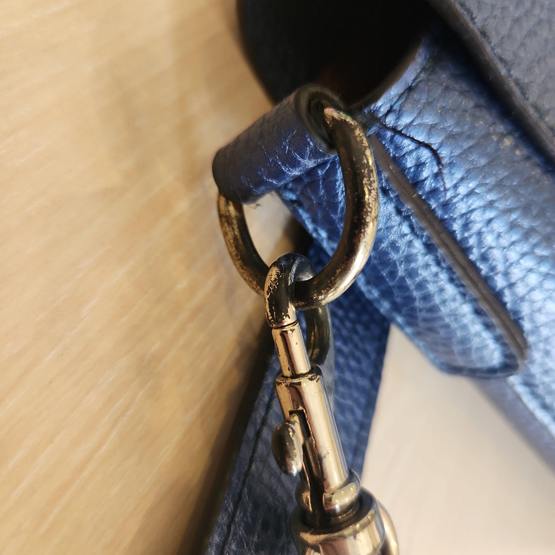 Pre-Loved Treasures - Guess Metallic Blue Pebbled Leatherette Large Crossbody Bag