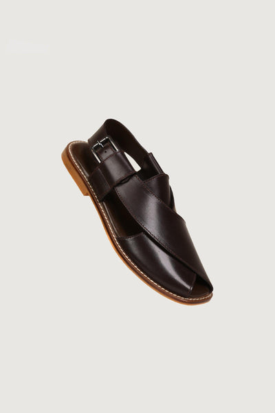Novado Flat Leather Peshawari Sandals For Women s Choco Brown Studio by TCS