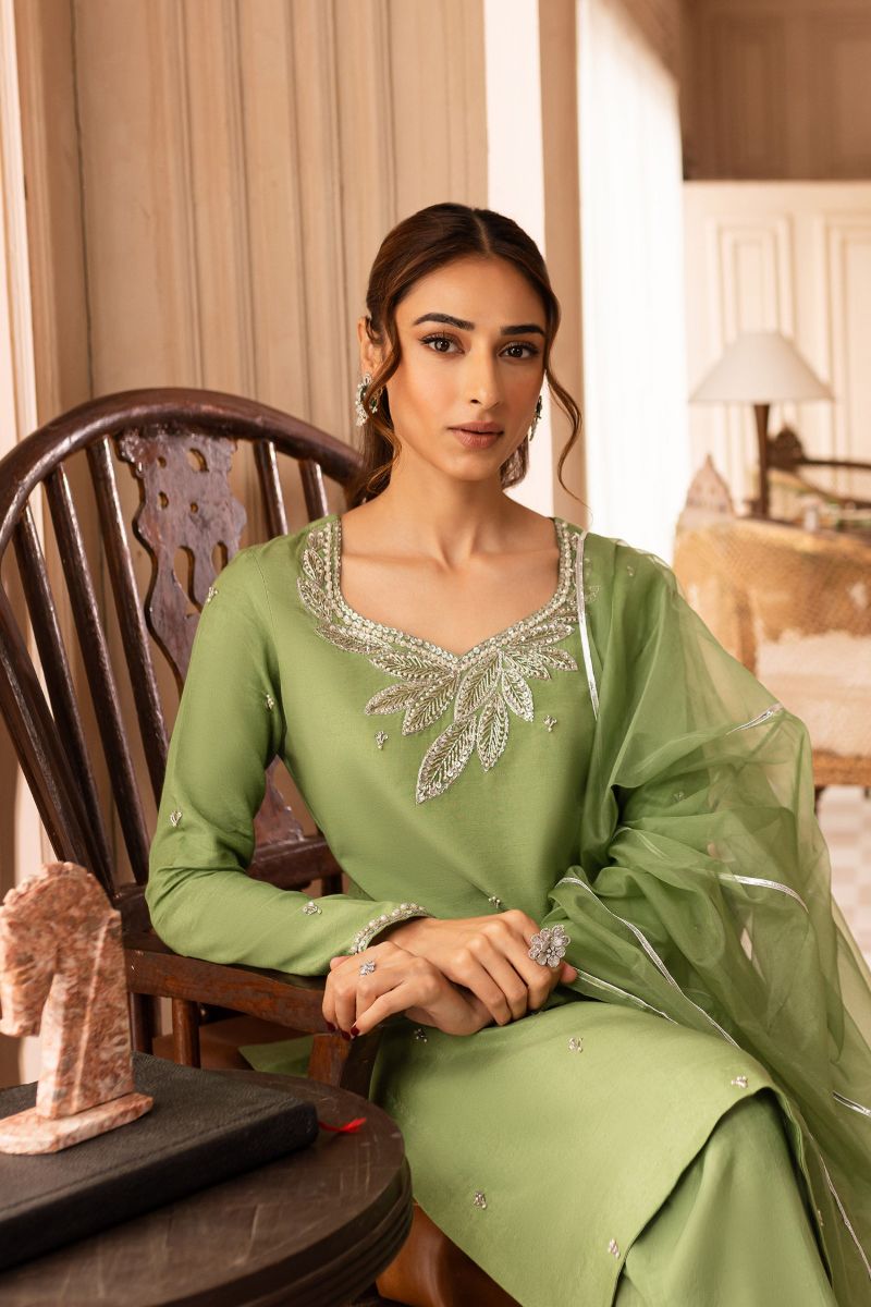 Allure by Ih - ALICE - Sage Green - Raw Silk & Organza - 3 Piece