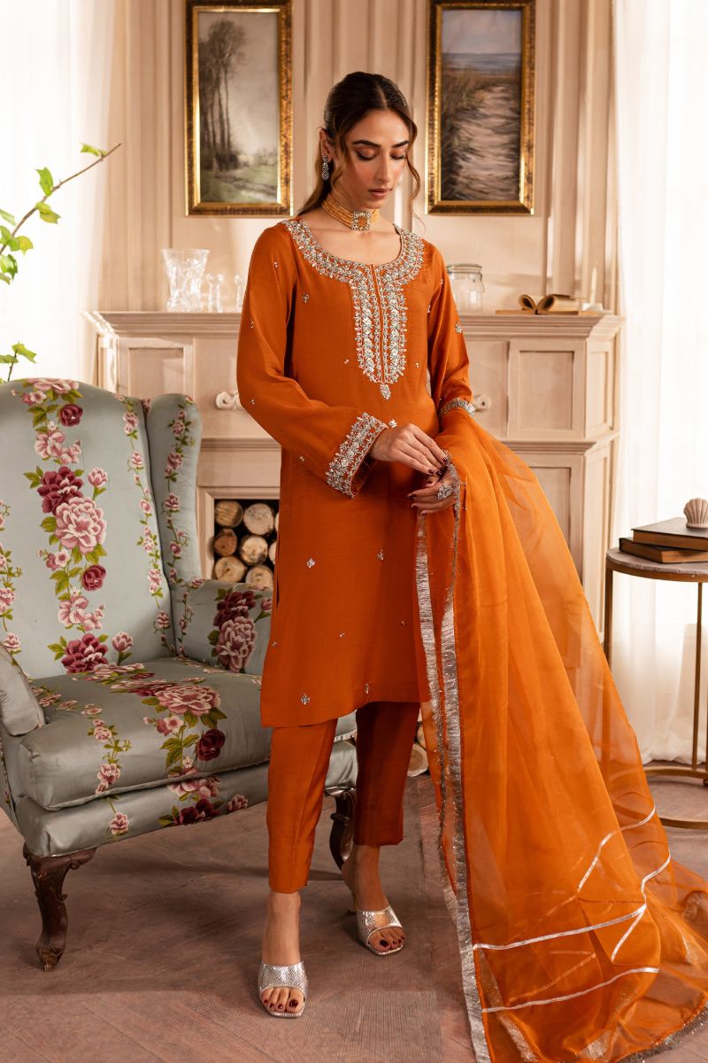 Allure by Ih - BELLA - Orange Rust - Raw Silk & Organza - 3 Piece