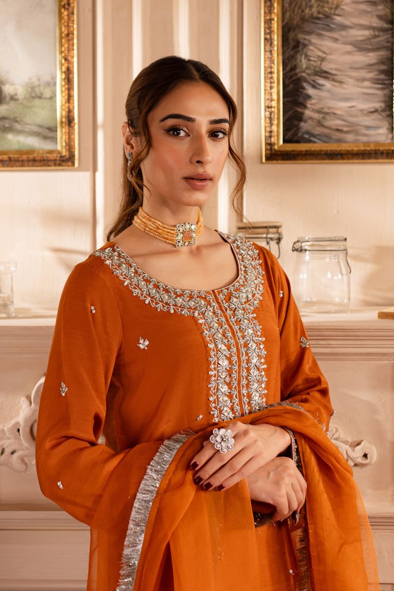 Allure by Ih - BELLA - Orange Rust - Raw Silk & Organza - 3 Piece