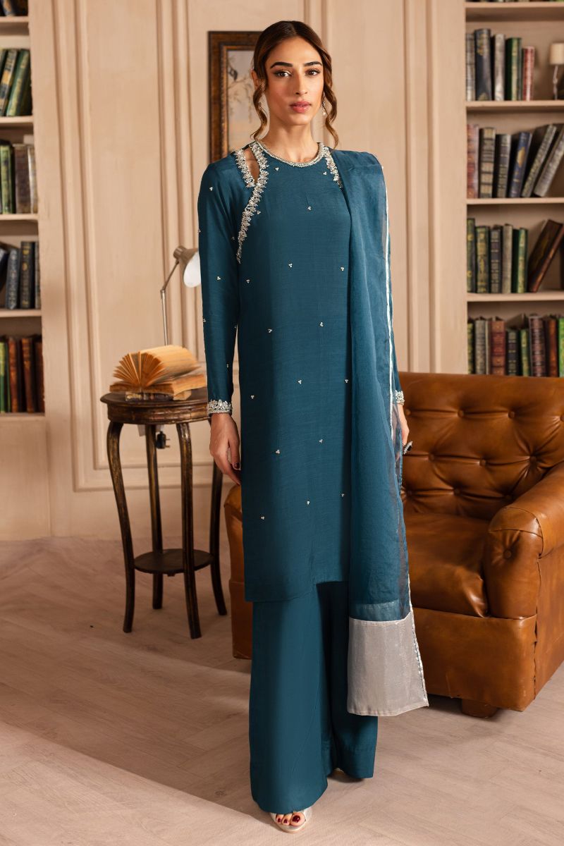 Allure by Ih - LUCINE - Deep Sea Blue - Raw Silk & Organza - 3 Piece