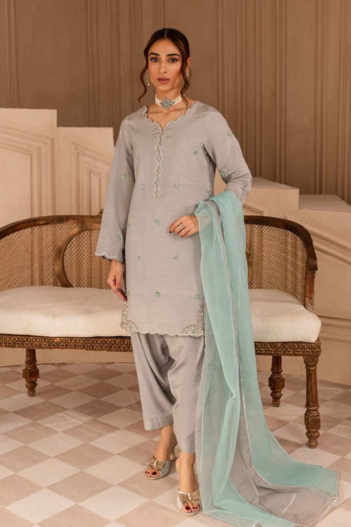 Allure by Ih - SELENA - Cloud Grey - Raw Silk & Organza - 3 Piece