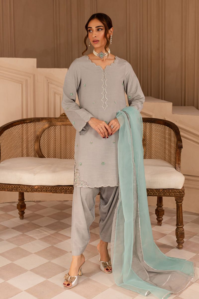 Allure by Ih - SELENA - Cloud Grey - Raw Silk & Organza - 3 Piece