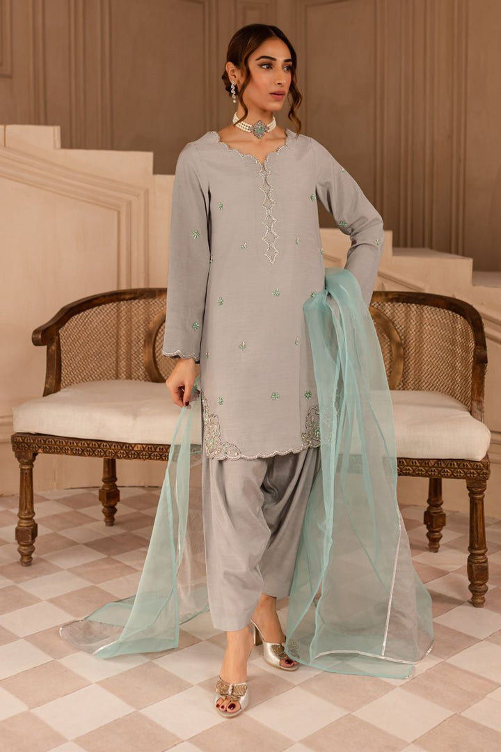 Allure by Ih - SELENA - Cloud Grey - Raw Silk & Organza - 3 Piece