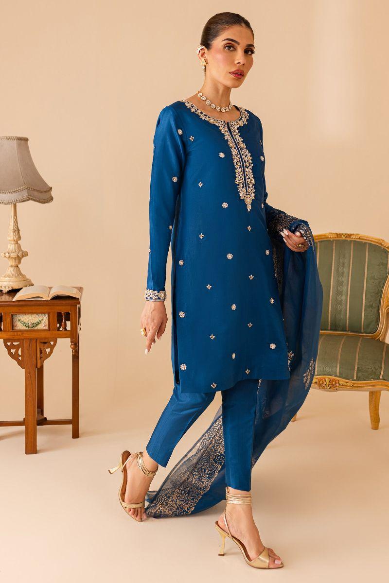 Allure by Ih - FALAK - 3 Piece - Teal - Katan Silk