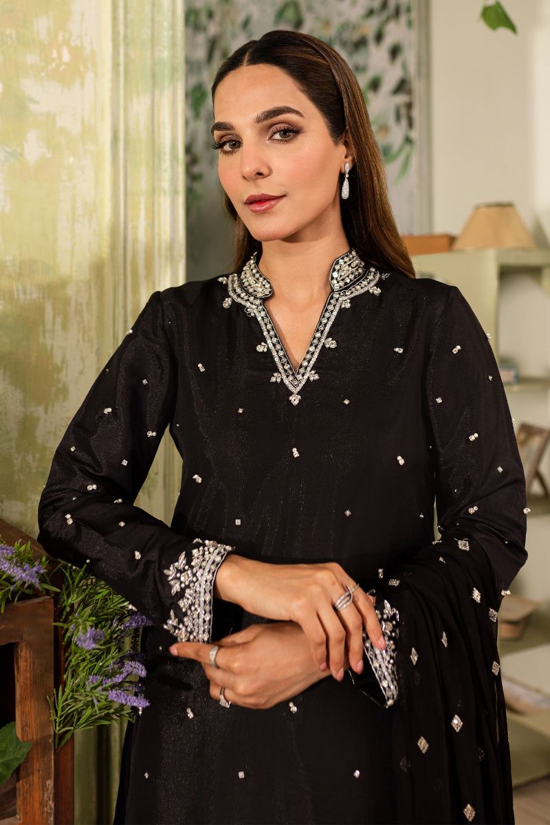 Allure by IH - ELANA - Black - Katan Silk & Chiffon - 3 Piece