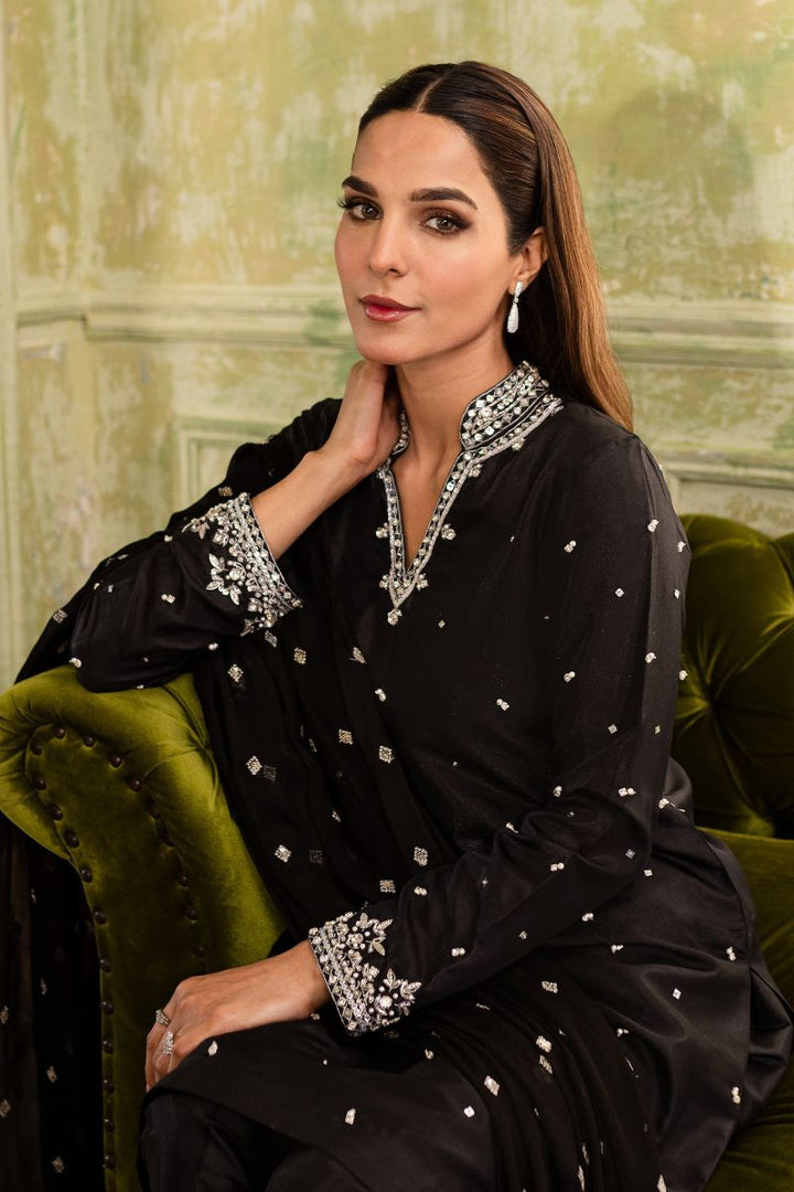 Allure by IH - ELANA - Black - Katan Silk & Chiffon - 3 Piece