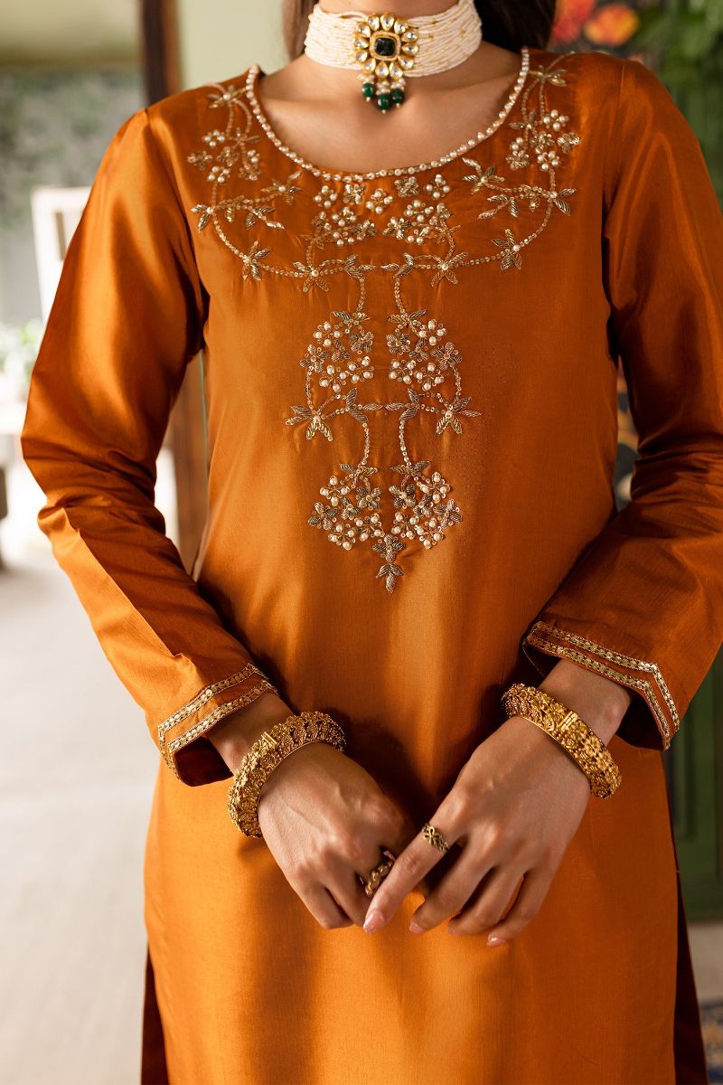 Allure by IH - MONA - Orange - Medium Raw Silk & Chiffon - 3 Piece