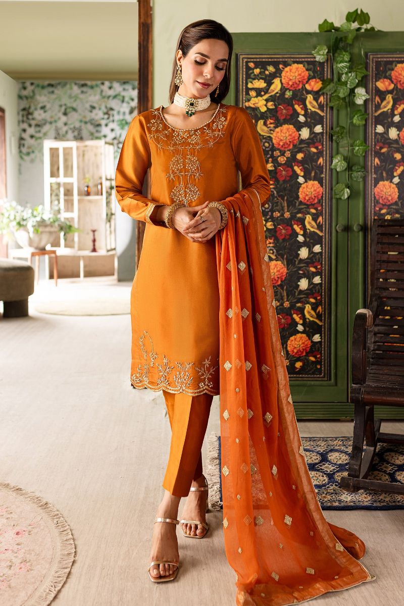 Allure by IH - MONA - Orange - Medium Raw Silk & Chiffon - 3 Piece