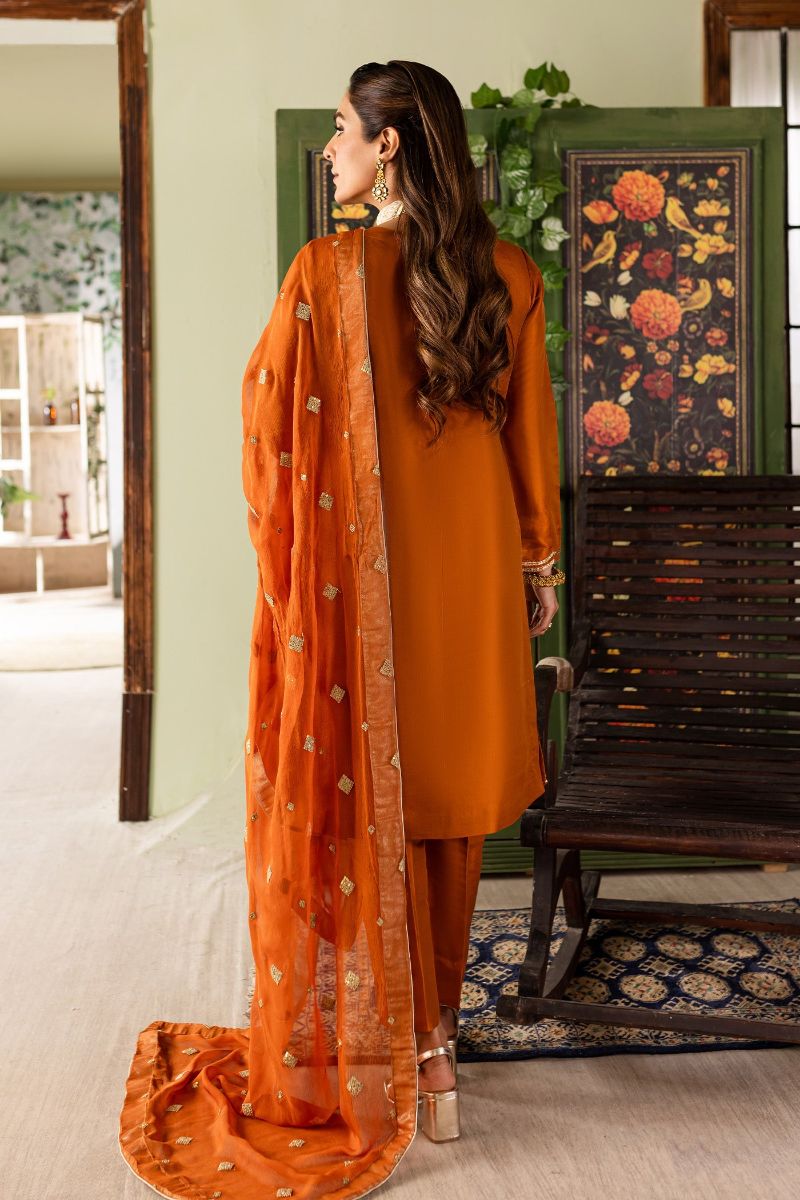 Allure by IH - MONA - Orange - Medium Raw Silk & Chiffon - 3 Piece