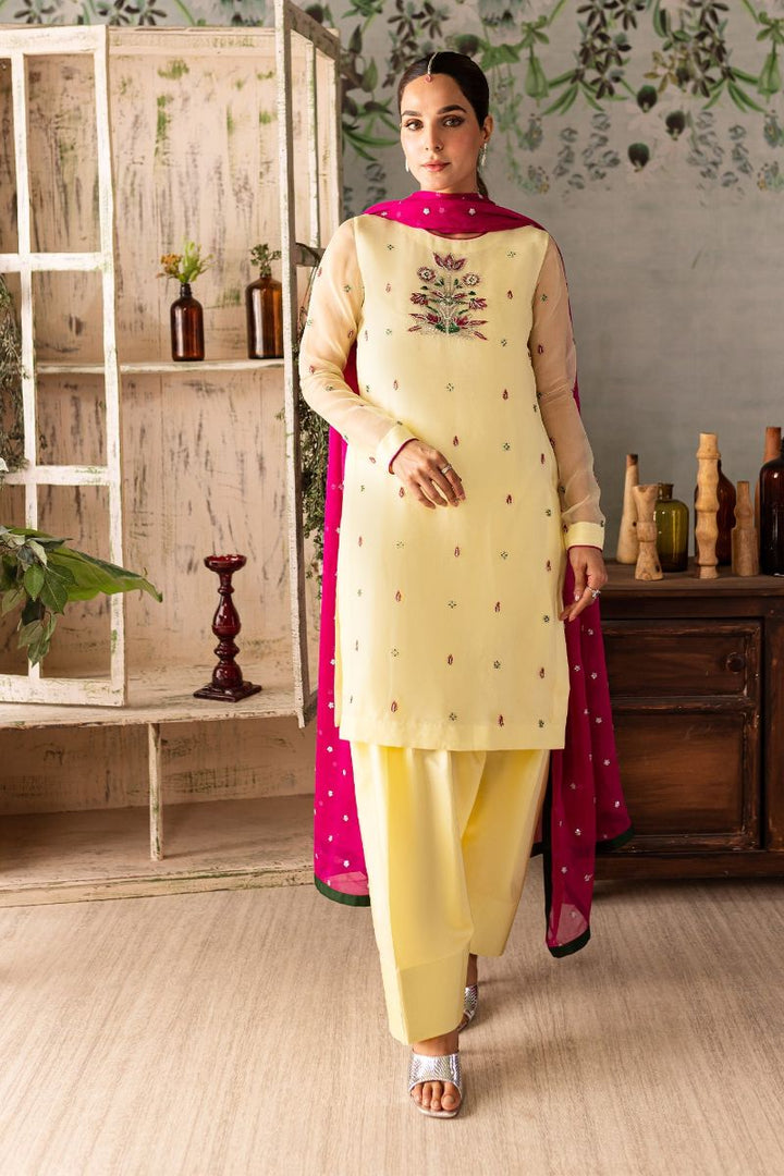 Allure by IH - ABEER - Lemon Yellow - Organza, Katan Silk & Chiffon - 3 Piece