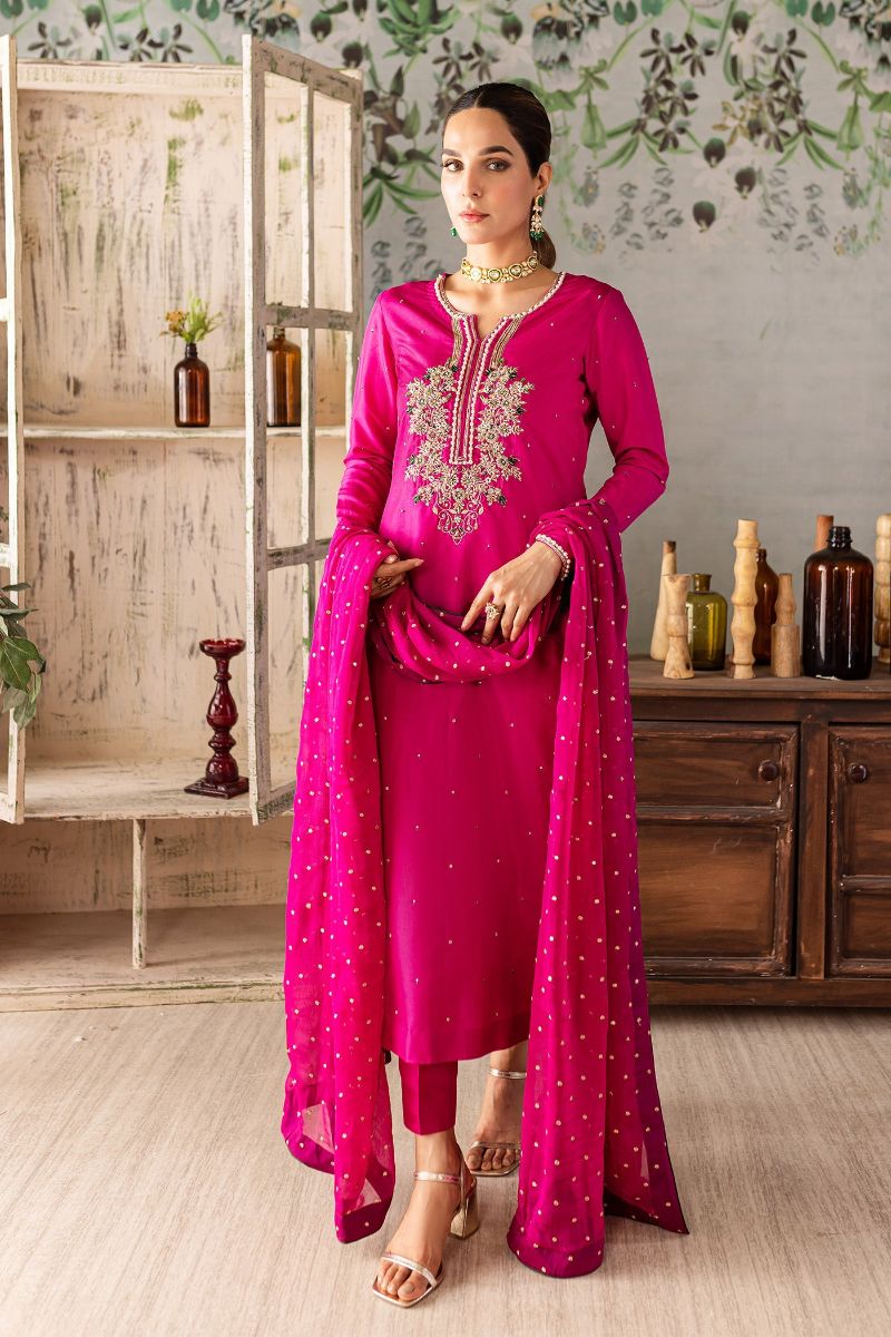 Allure by IH - TANYA - Fuchsia - Katan Silk & Chiffon - 3 Piece