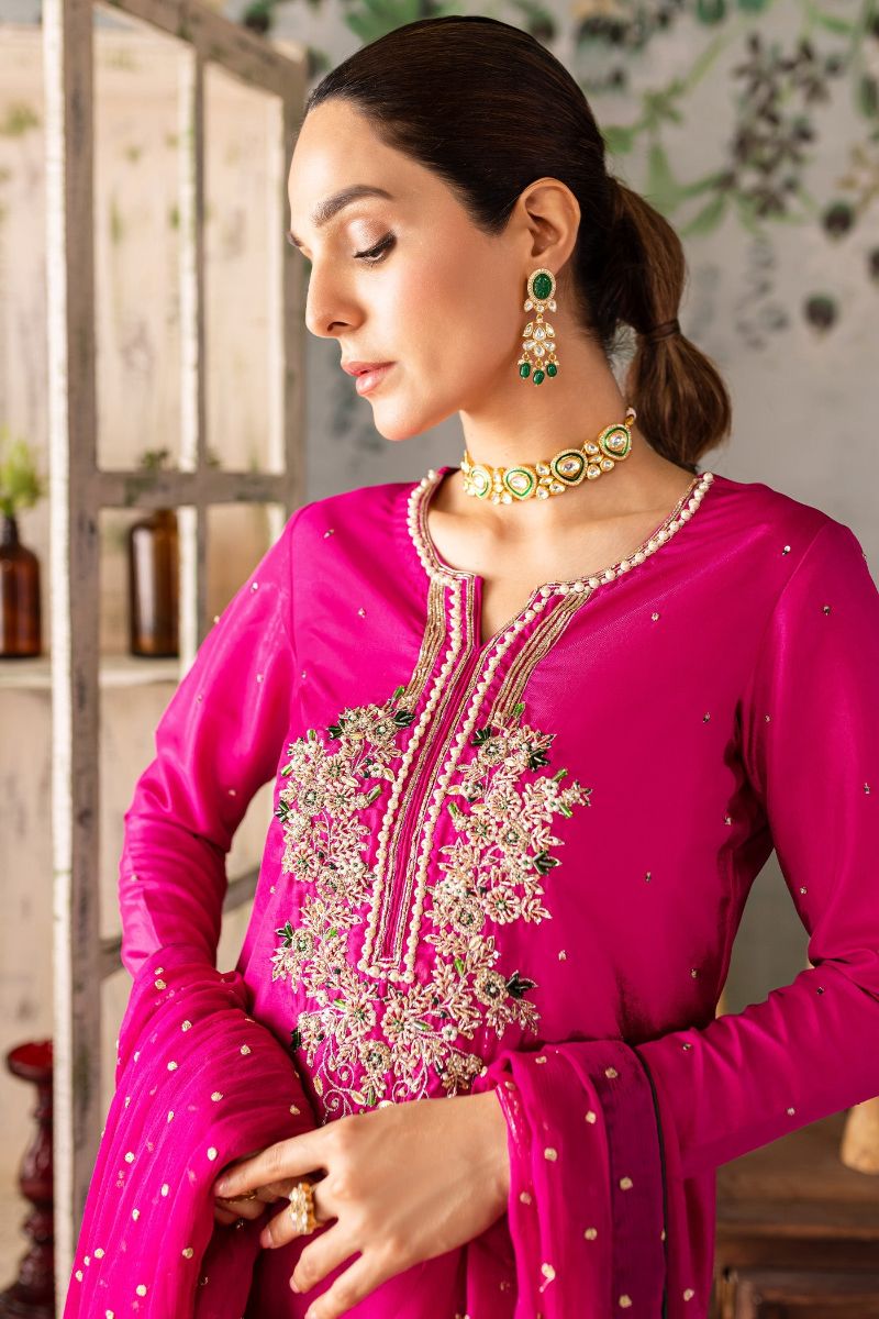 Allure by IH - TANYA - Fuchsia - Katan Silk & Chiffon - 3 Piece