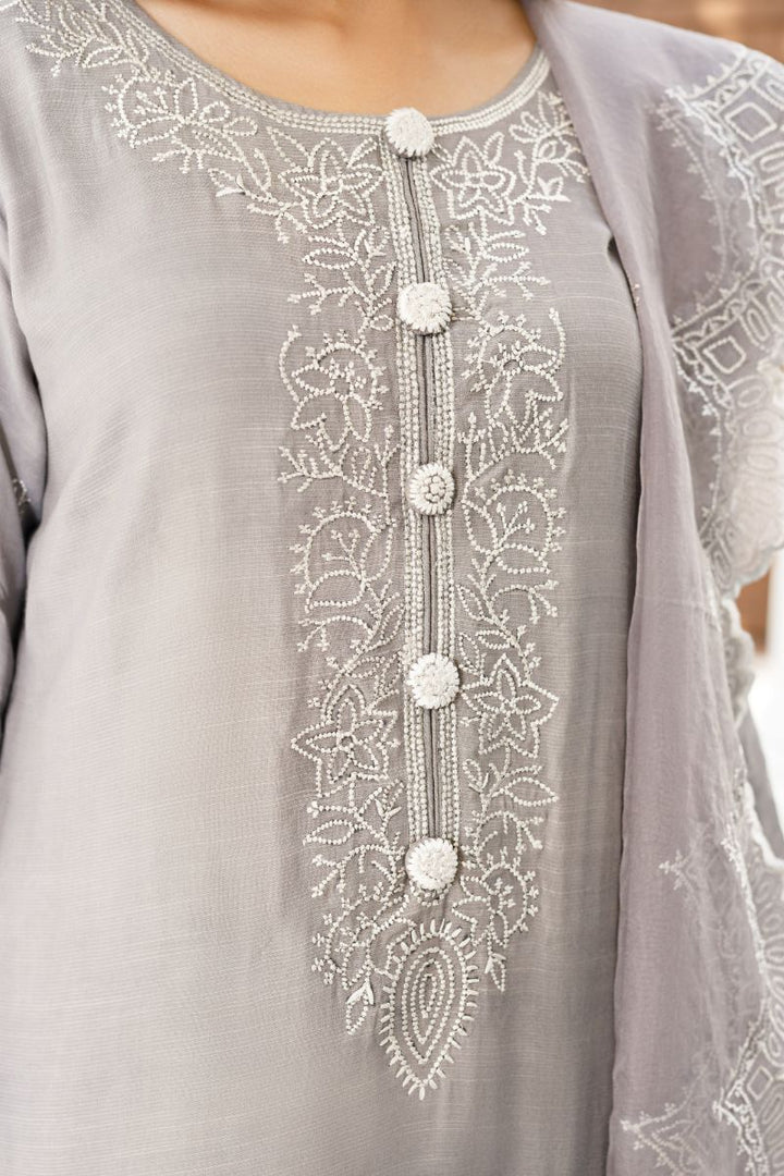 Anayra Amal - Abr - Silver Grey - Dull Silk - 3 Piece