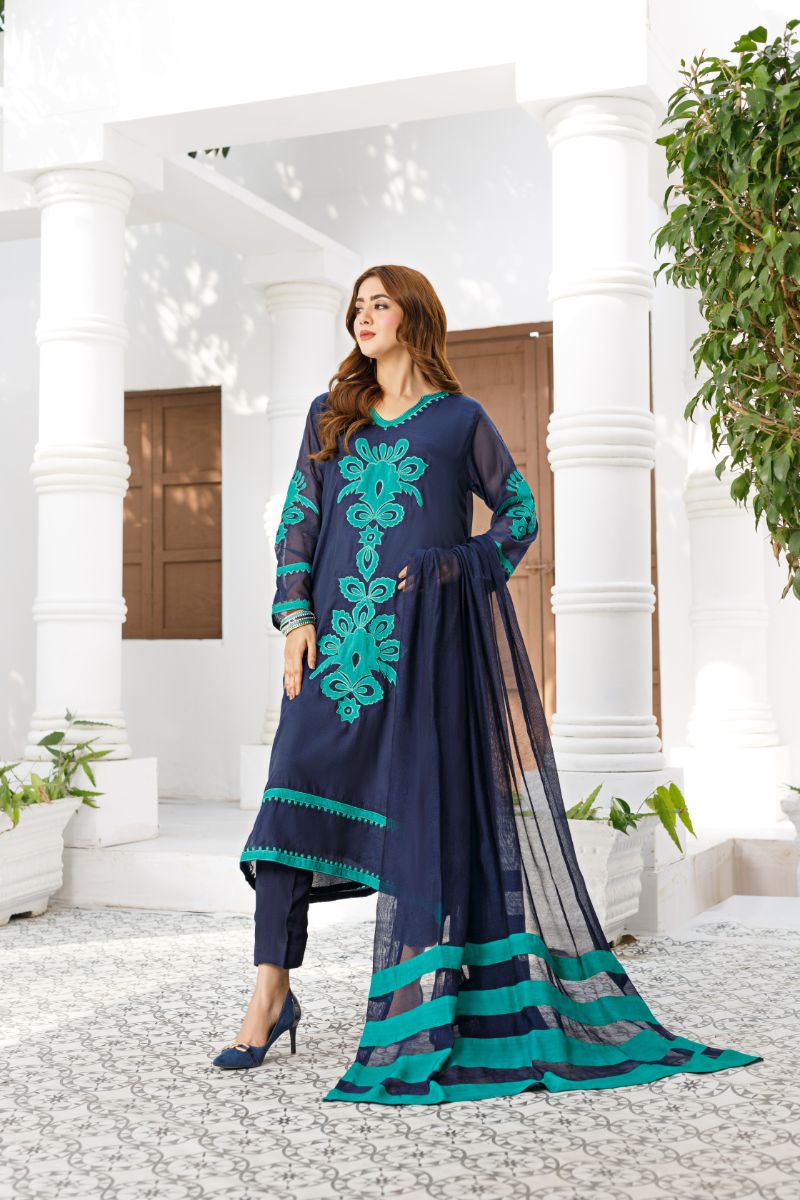 Anayra Amal - Uraan - Navy Blue - Paper Silk - 3 Piece