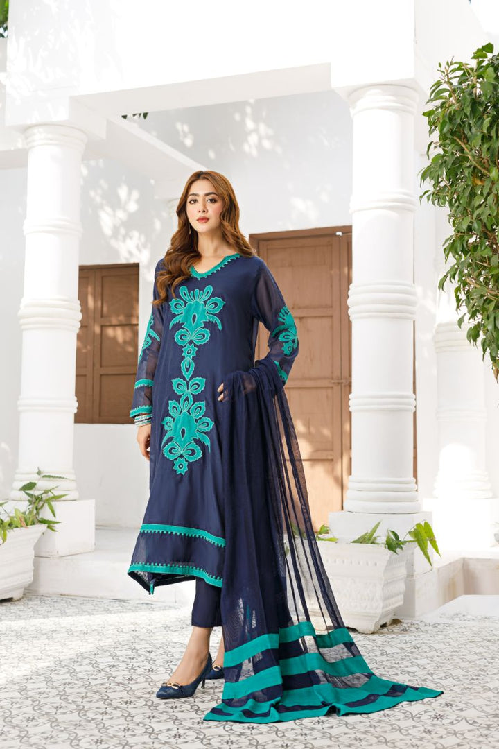 Anayra Amal - Uraan - Navy Blue - Paper Silk - 3 Piece