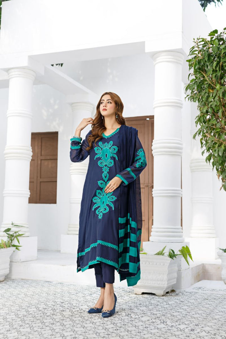 Anayra Amal - Uraan - Navy Blue - Paper Silk - 3 Piece