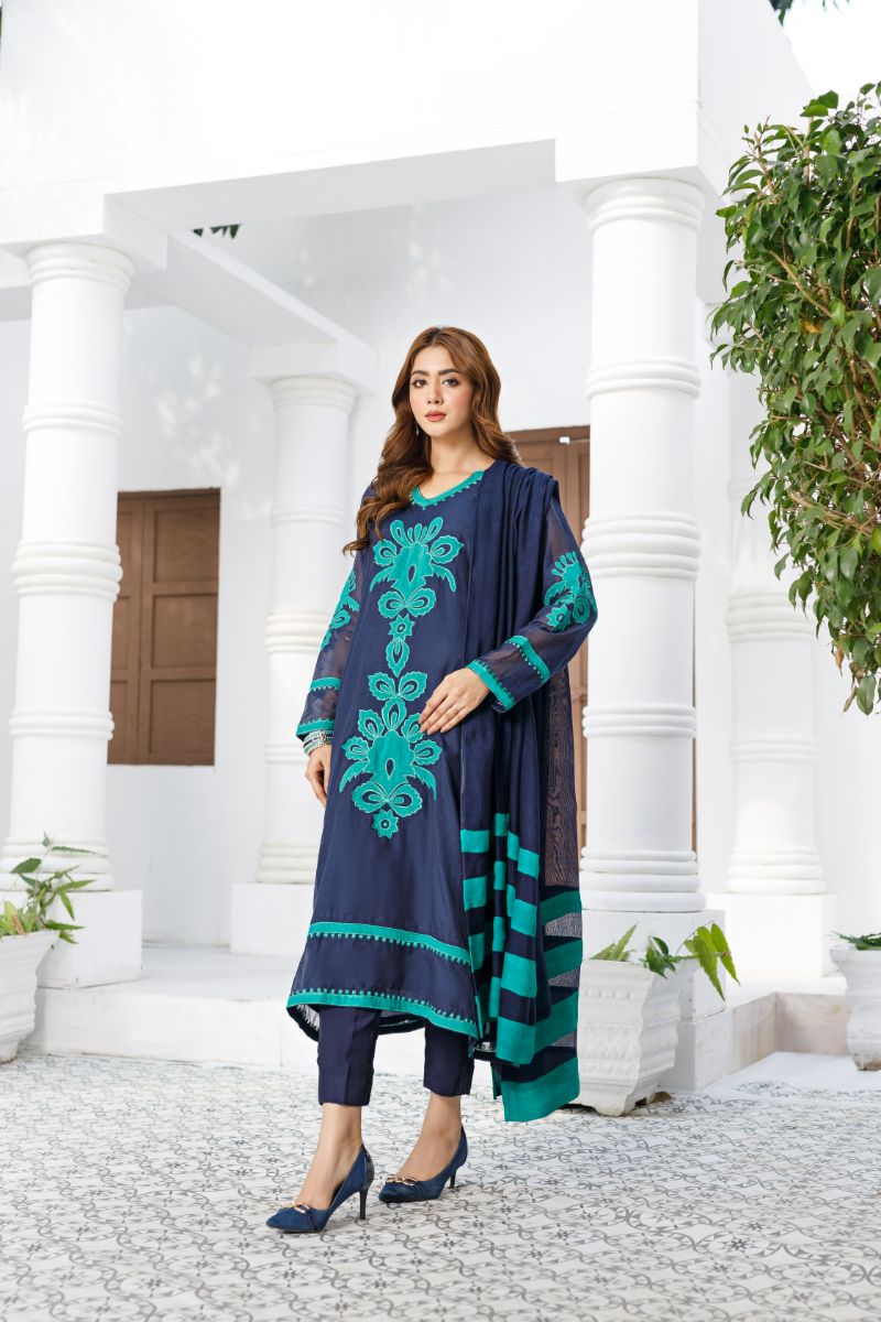 Anayra Amal - Uraan - Navy Blue - Paper Silk - 3 Piece