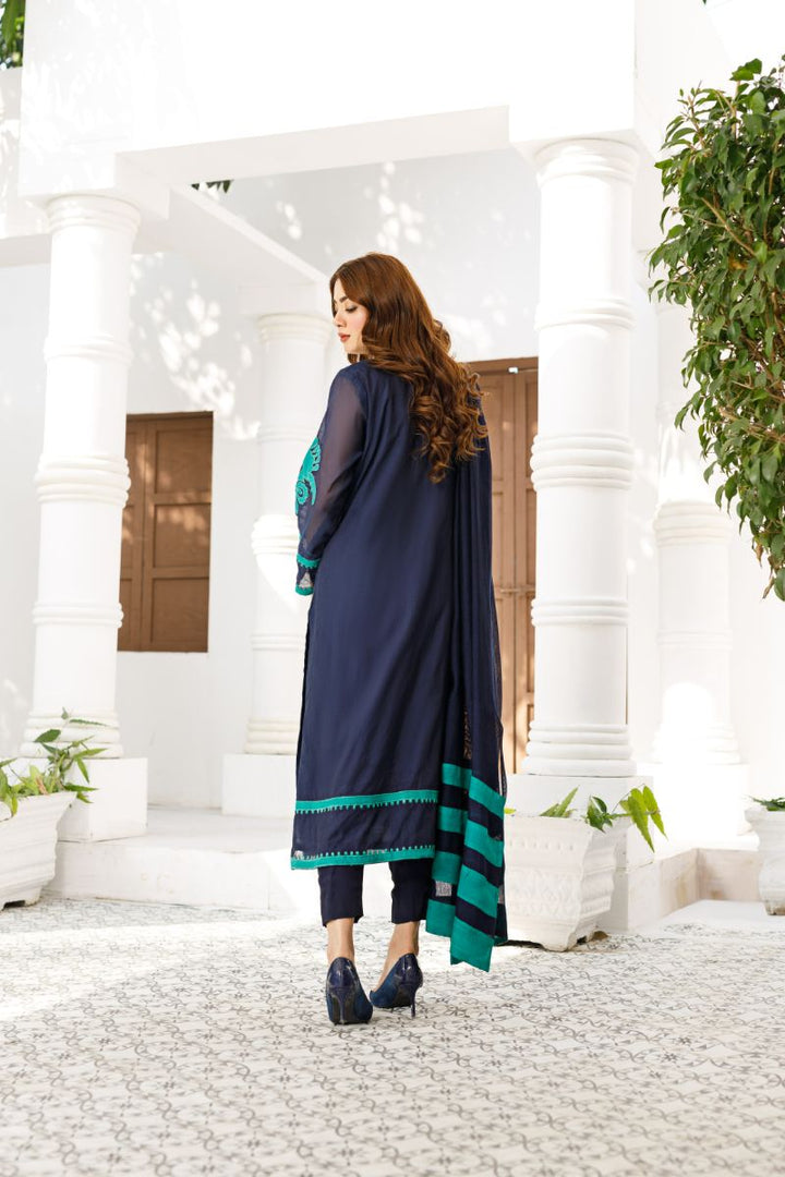 Anayra Amal - Uraan - Navy Blue - Paper Silk - 3 Piece