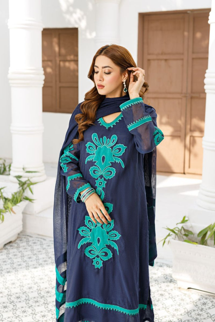 Anayra Amal - Uraan - Navy Blue - Paper Silk - 3 Piece