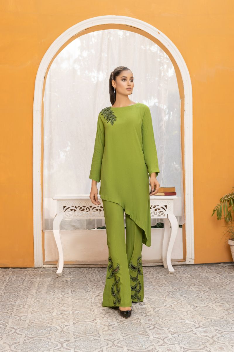 Anayra Amal - Kainaat - Olive Green - Grip Georgette - 2 Piece