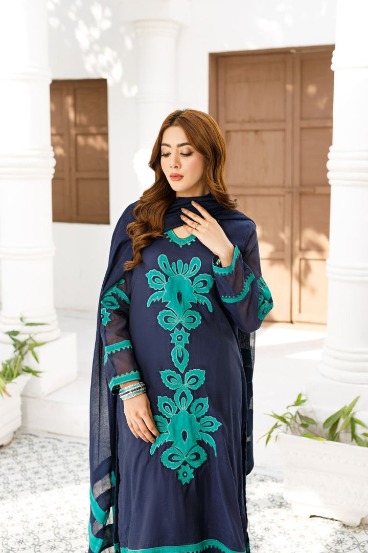 Anayra Amal - Uraan - Navy Blue - Paper Silk - 3 Piece