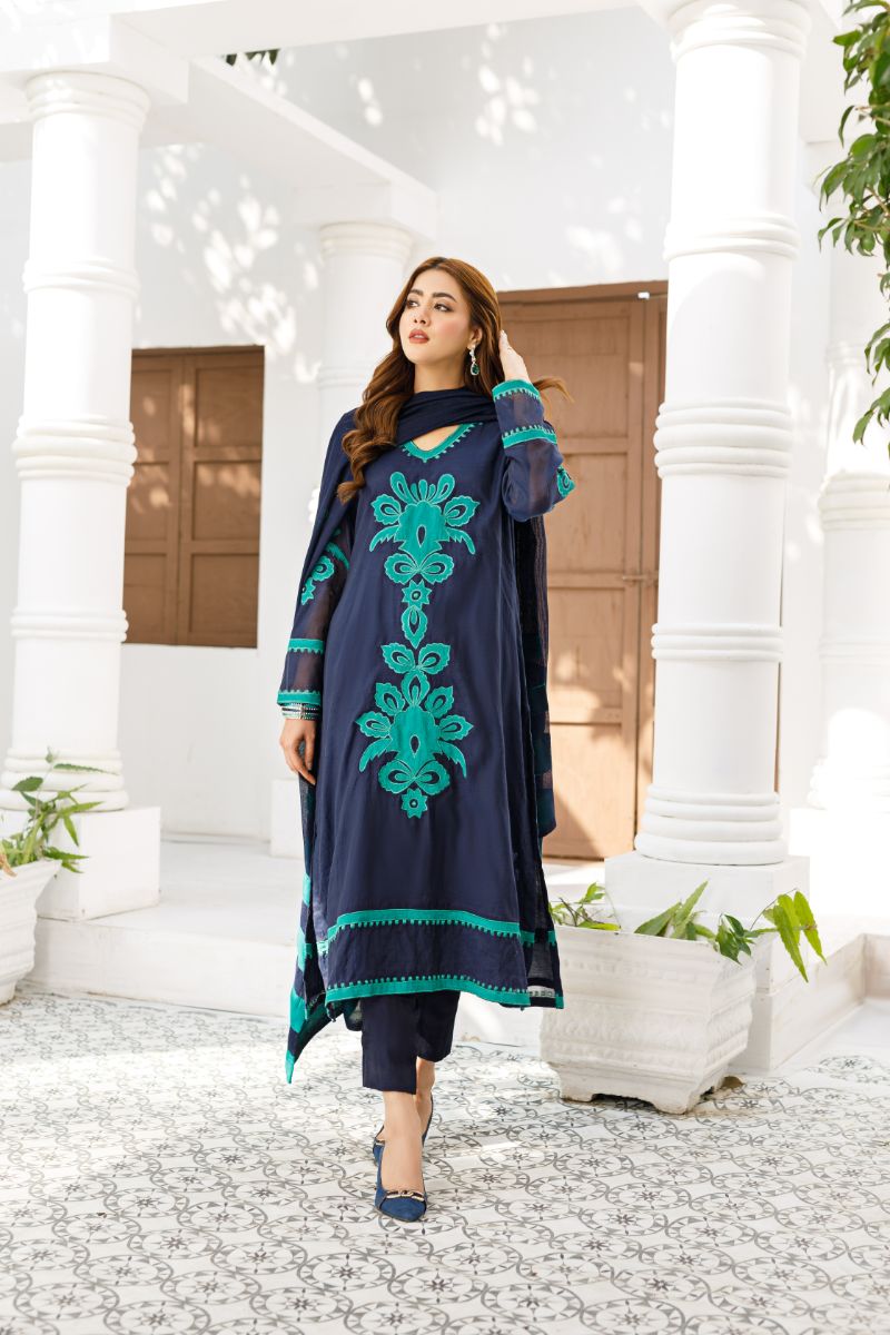 Anayra Amal - Uraan - Navy Blue - Paper Silk - 3 Piece