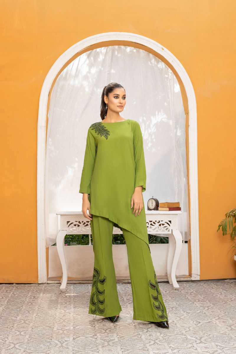 Anayra Amal - Kainaat - Olive Green - Grip Georgette - 2 Piece