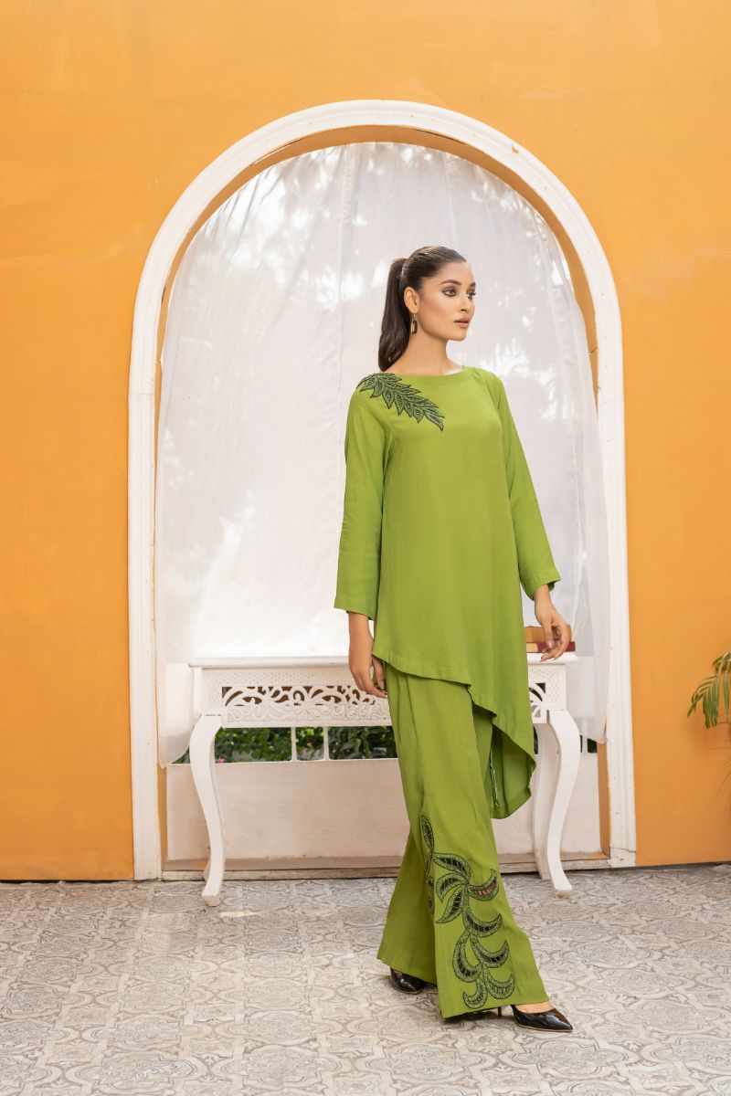 Anayra Amal - Kainaat - Olive Green - Grip Georgette - 2 Piece