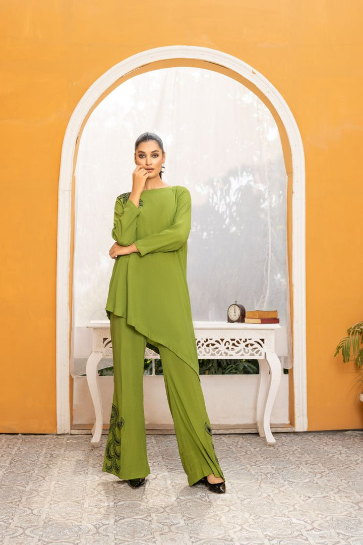 Anayra Amal - Kainaat - Olive Green - Grip Georgette - 2 Piece