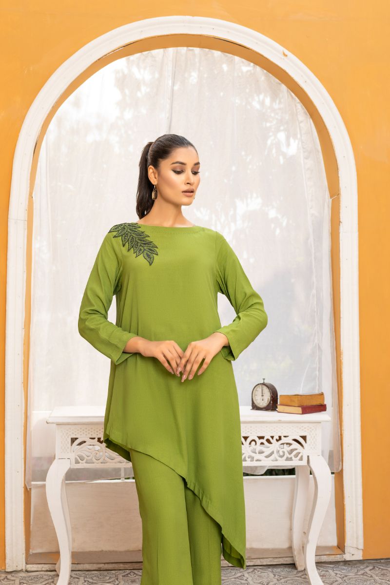 Anayra Amal - Kainaat - Olive Green - Grip Georgette - 2 Piece