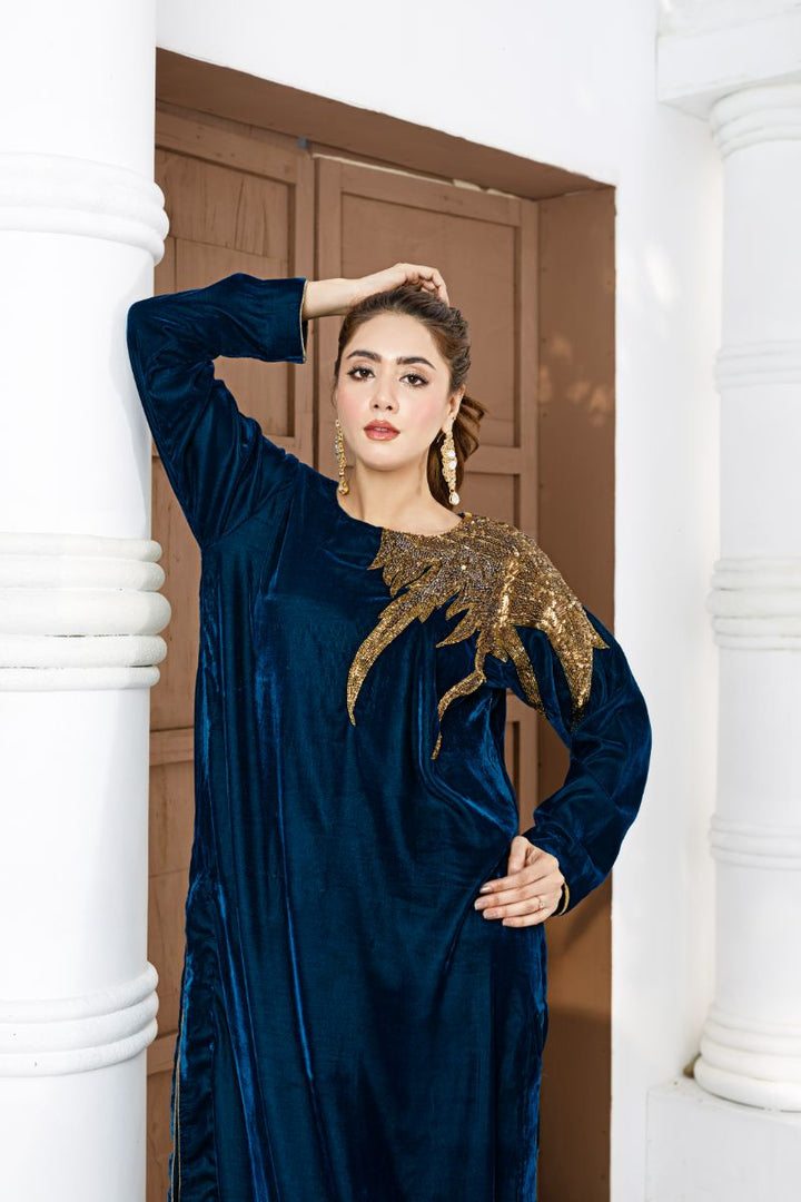 Anayra Amal - Falak - Teal - Velvet - 2 Piece