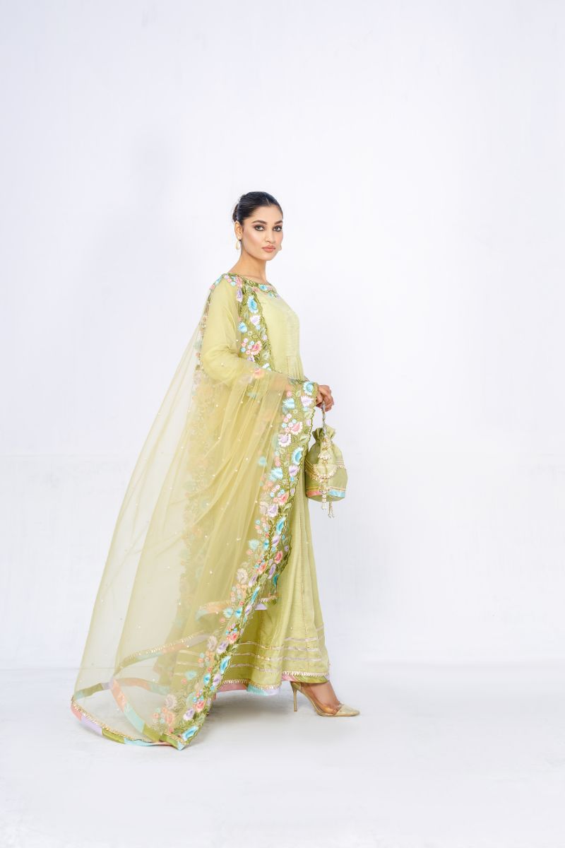 Anayra Amal - Vasl - Pistachio Green - Korean Silk - 3 Piece