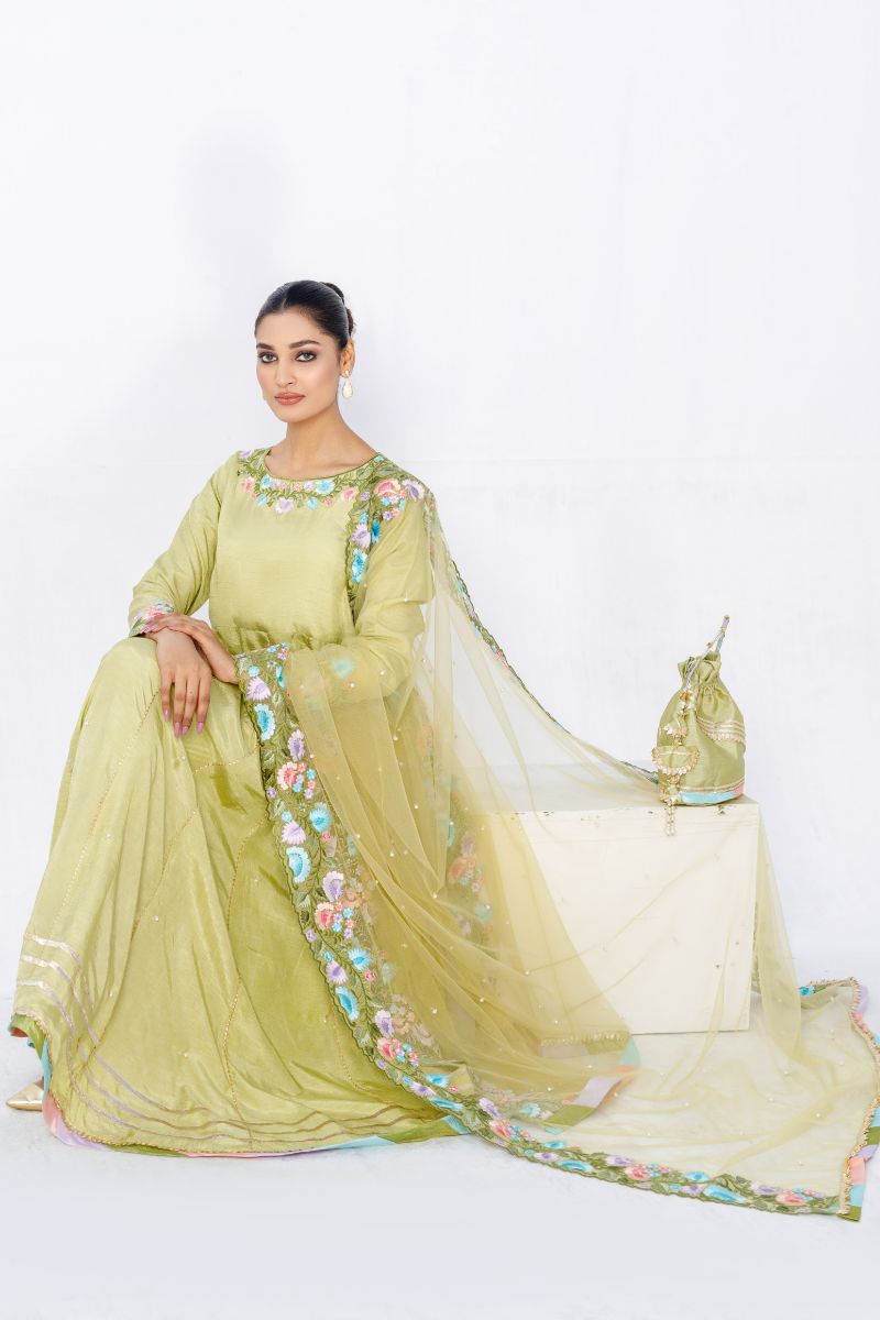 Anayra Amal - Vasl - Pistachio Green - Korean Silk - 3 Piece