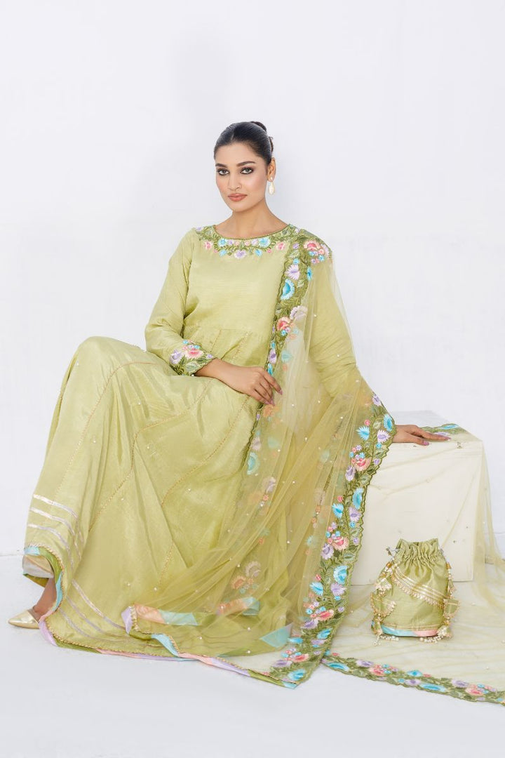 Anayra Amal - Vasl - Pistachio Green - Korean Silk - 3 Piece