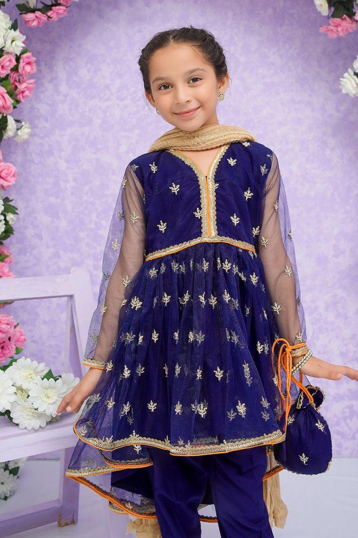 Modest - Zahri - Kids - Navy Blue - Net - Girls 3 Piece Suit