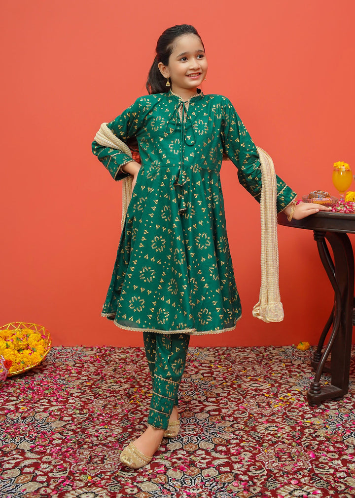 Modest - Green Cambric Printed 3 Piece Suit | 8525