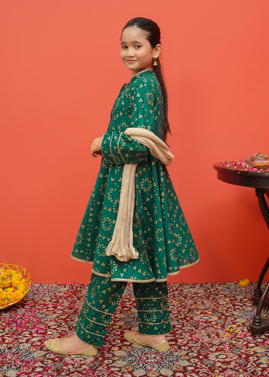 Modest - Green Cambric Printed 3 Piece Suit | 8525