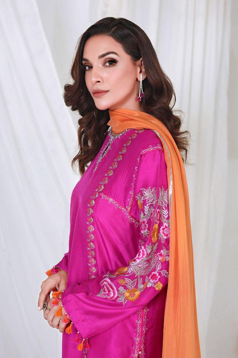 Reema Ahsan - VANYA - Pure raw silk  - Magenta pink  - 3 Piece