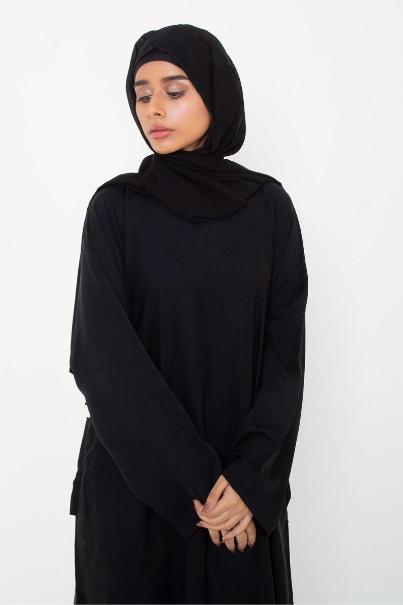 Abaya.pk - Black Basic Front-Closed Abaya & Hijab - Chiffon & Nada Fabric