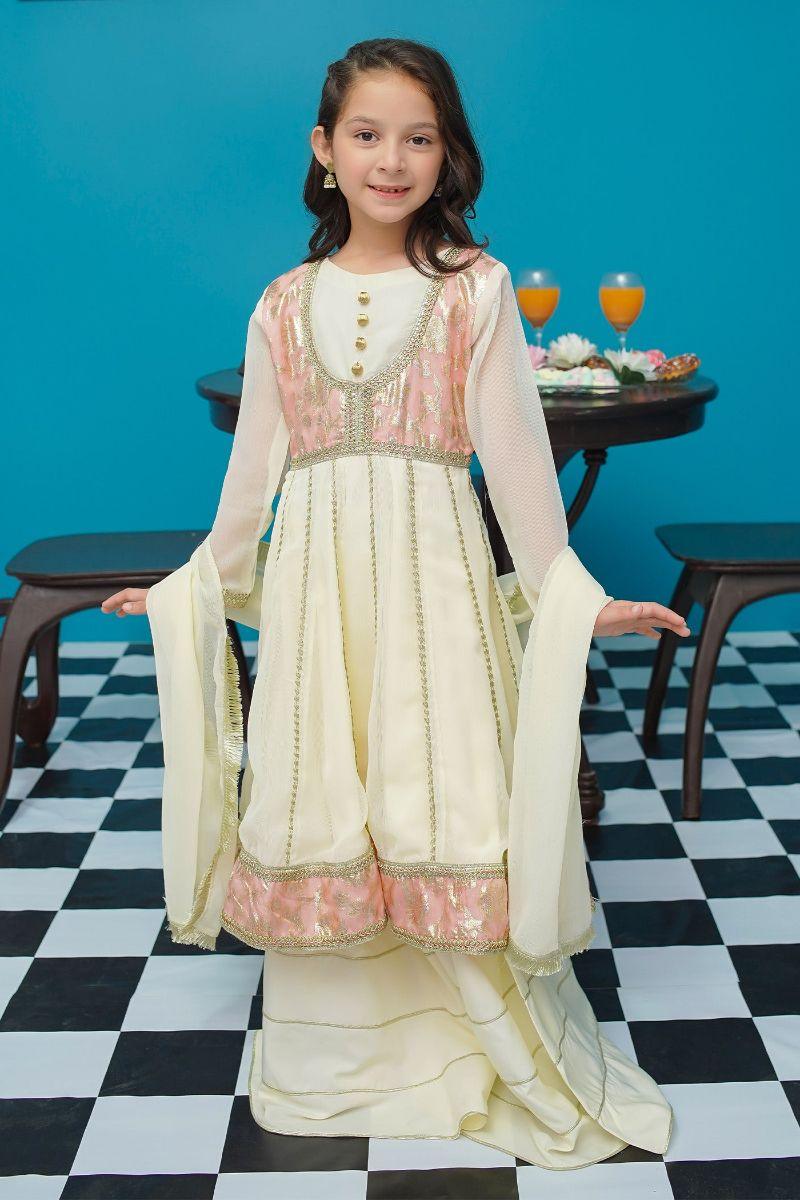 Modest - Anmol - Pink - Chiffon - Girls 3 Piece Suit